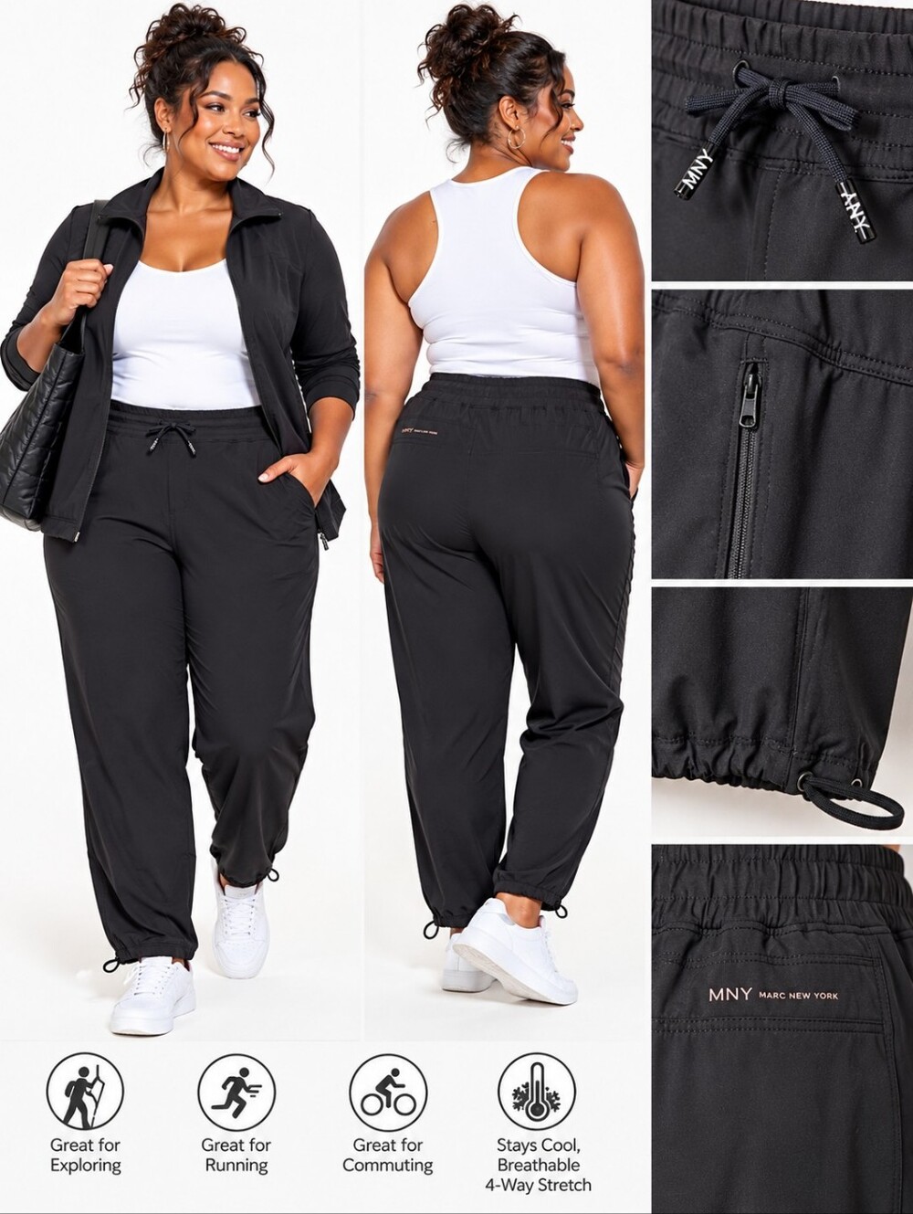 MNY Marc New York Performance 2X Black Commuter Jogger Track Pants Hiking NWT